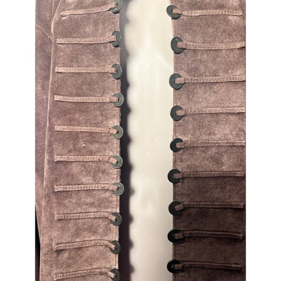 Chicos Sz 2 (12) Brown Suede Leather Jacket Blazer Asian Coin Style Women’s Coat - Picture 2 of 10